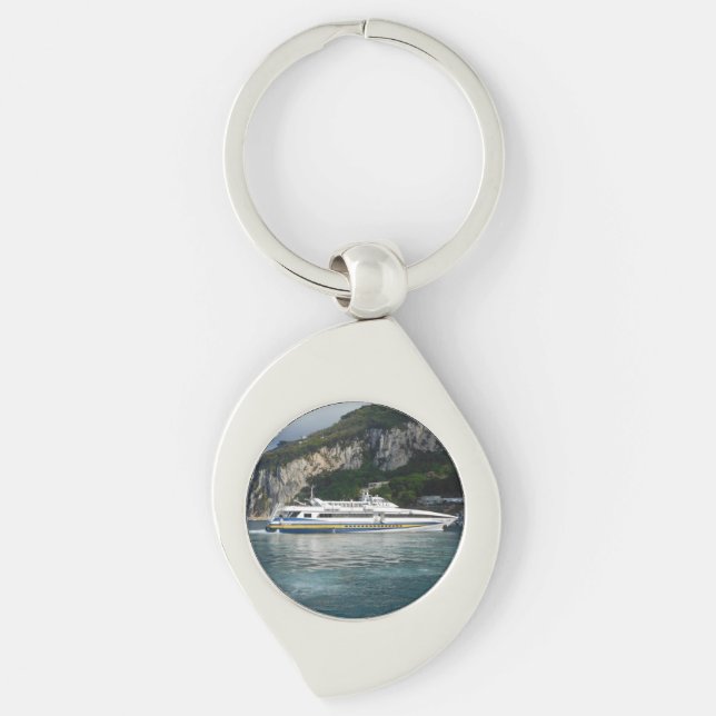 Scenic View of Passenger Boat in Capri Italy   Keychain (Front)