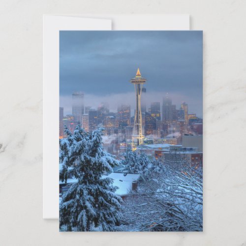 Scenic View of Snowy Seattle Holiday Card