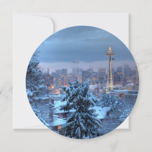 Scenic View of Snowy Seattle Holiday Card