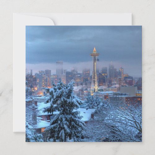 Scenic View of Snowy Seattle Holiday Card