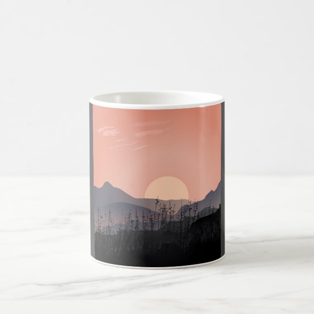 Scenic view of sunset in a desolate landscape coffee mug (Center)