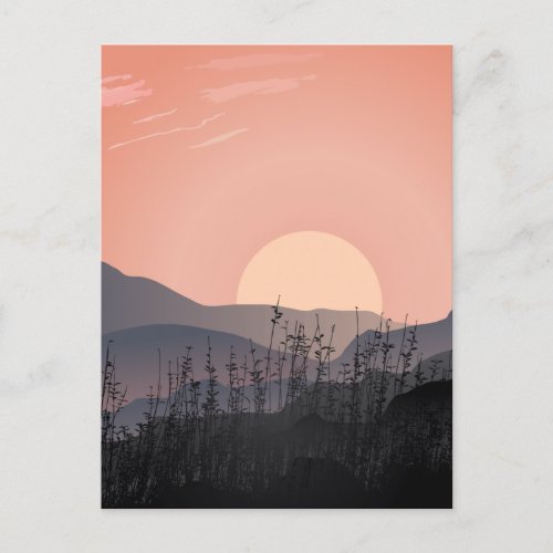 Scenic view of sunset in a desolate landscape postcard