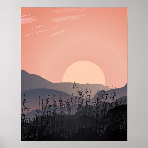 Scenic view of sunset in a desolate landscape poster