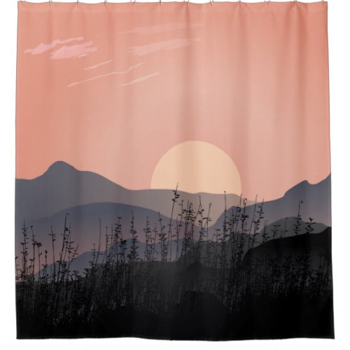 Scenic view of sunset in a desolate landscape shower curtain