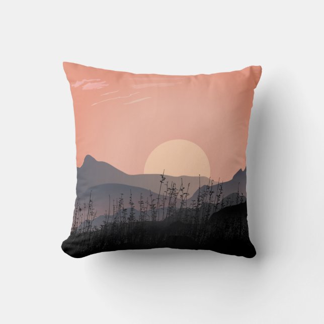 Scenic view of sunset in a desolate landscape throw pillow (Front)