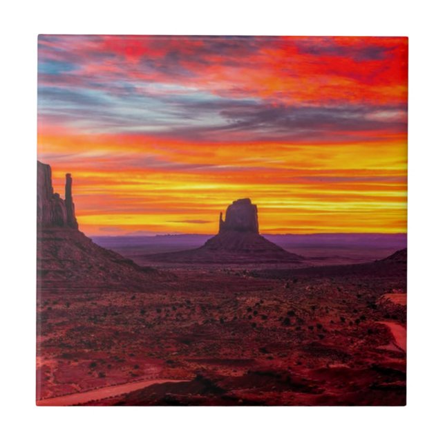 Scenic View of Sunset over Sea Ceramic Tile (Front)