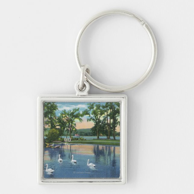Scenic View of Swans on the Lake Keychain (Front)