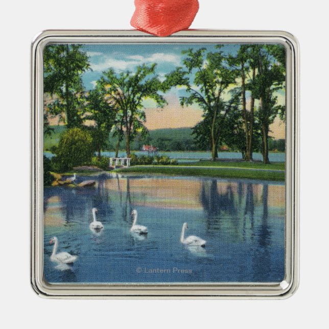 Scenic View of Swans on the Lake Metal Ornament (Front)