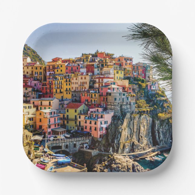 Scenic Village, Cinque Terre, Liguria, Italy  Pape Paper Plates (Front)