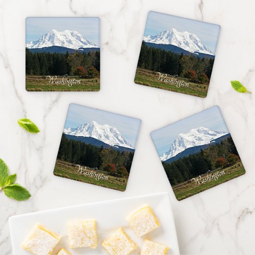 Scenic Washington Mount Rainier Landscape Coaster Set