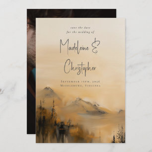 Scenic Watercolor Fall Outdoor Mountain Wedding Save The Date