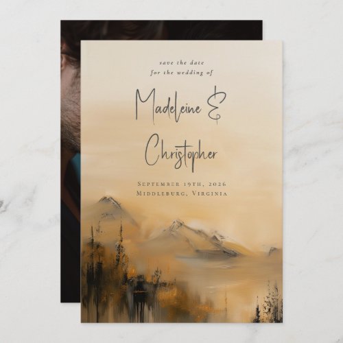 Scenic Watercolor Fall Outdoor Mountain Wedding Save The Date