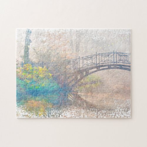 Scenic Watercolor Japanese Bridge Jigsaw Puzzle