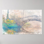 Scenic Watercolor Japanese Bridge Poster