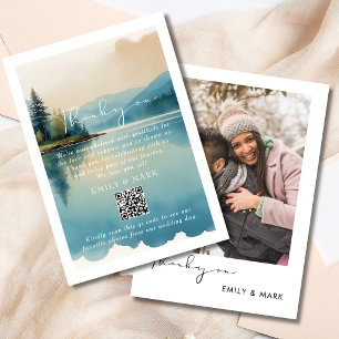 Scenic Watercolor Pine tree Lake wedding Thank You Card