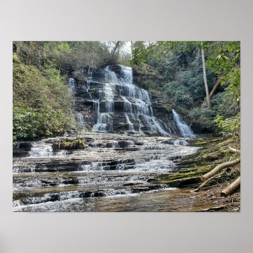 Scenic Waterfall Green Rhododendron Poster