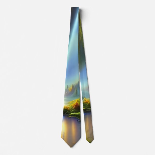 Scenic Waterfall Landscape AI Art Neck Tie (Front)