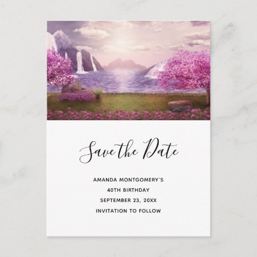 Scenic Waterfalls  Cherry Trees Save the Date Invitation Postcard