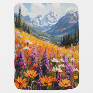 Scenic Wildflowers and Mountains Fine Art Baby Blanket