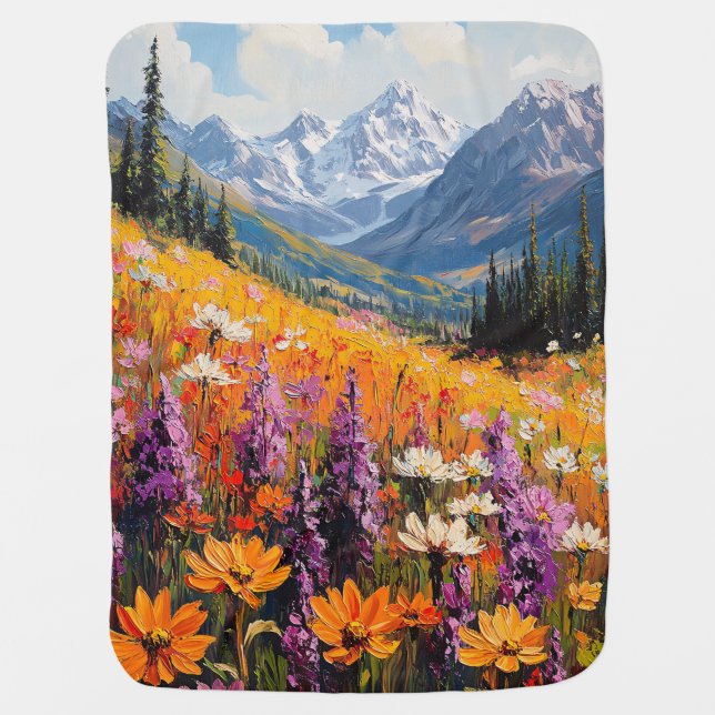 Scenic Wildflowers and Mountains Fine Art Baby Blanket (Front)