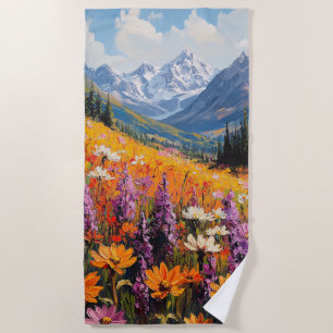 Scenic Wildflowers and Mountains Fine Art Beach Towel