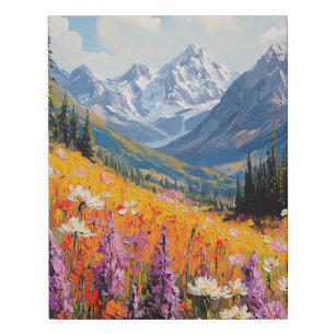 Scenic Wildflowers and Mountains Fine Art Faux Canvas Print