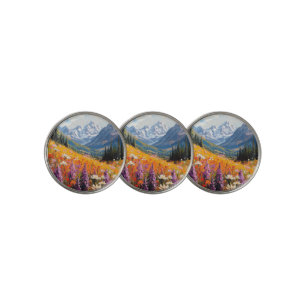 Scenic Wildflowers and Mountains Fine Art Golf Ball Marker