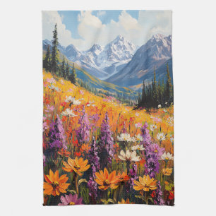 Scenic Wildflowers and Mountains Fine Art Kitchen Towel