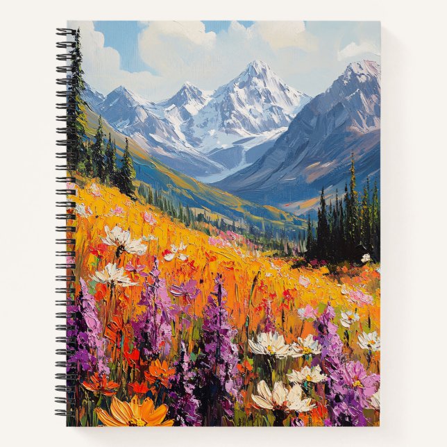 Scenic Wildflowers and Mountains Fine Art Notebook (Front)