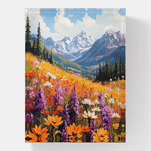 Scenic Wildflowers and Mountains Fine Art Paperweight
