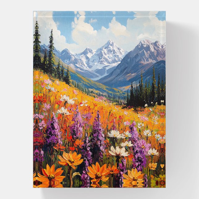 Scenic Wildflowers and Mountains Fine Art Paperweight (Vertical)