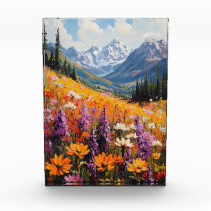 Scenic Wildflowers and Mountains Fine Art Photo Block