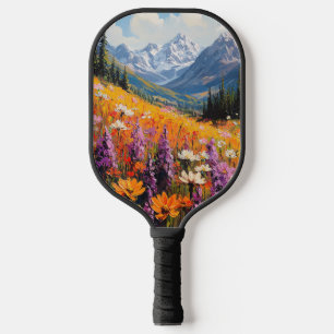 Scenic Wildflowers and Mountains Fine Art Pickleball Paddle