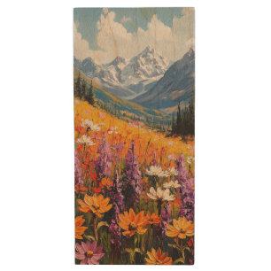 Scenic Wildflowers and Mountains Fine Art Wood Flash Drive