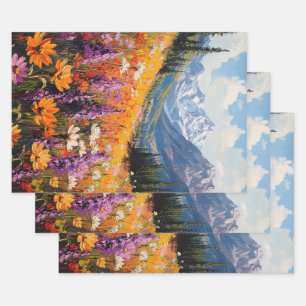 Scenic Wildflowers Mountains Fine Art Decoupage Wrapping Paper Sheets