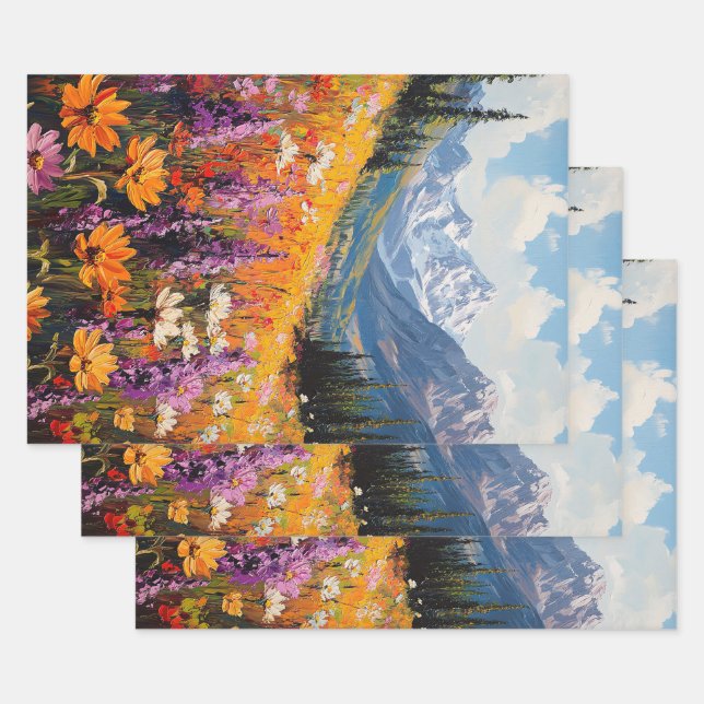 Scenic Wildflowers Mountains Fine Art Decoupage Wrapping Paper Sheets (Set)