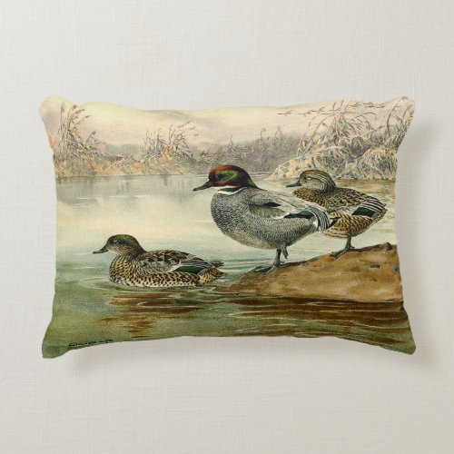 Scenic Wildlife Three Ducks on Pond Accent Pillow