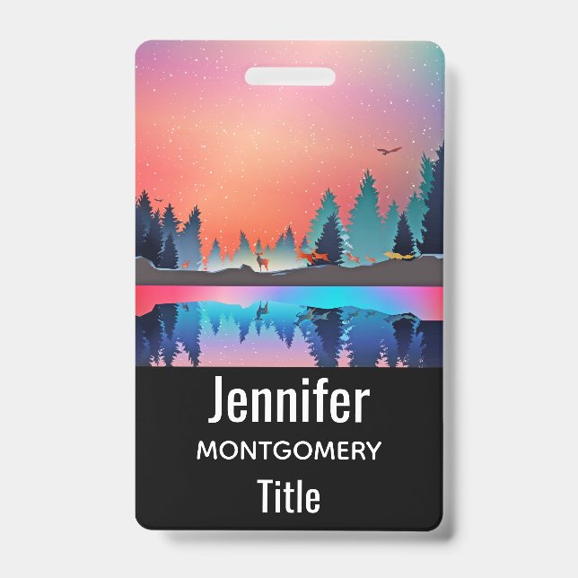 Scenic Winter Lake with Deer Badge (Front)