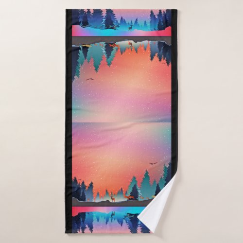 Scenic Winter Lake with Deer Bath Towel Set