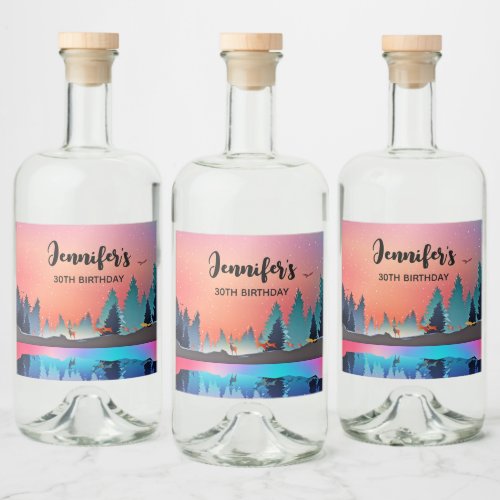 Scenic Winter Lake with Deer Birthday Liquor Bottle Label