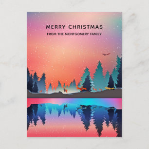 Scenic Winter Lake with Deer Christmas Holiday Postcard