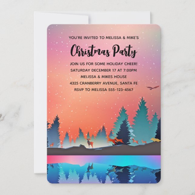 Scenic Winter Lake with Deer Christmas Invitation (Front)