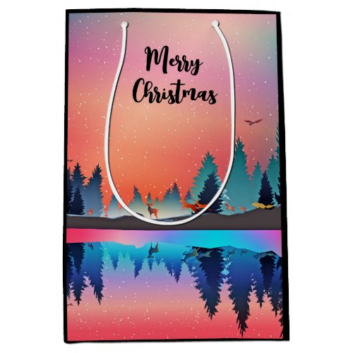 Scenic Winter Lake with Deer Christmas Medium Gift Bag