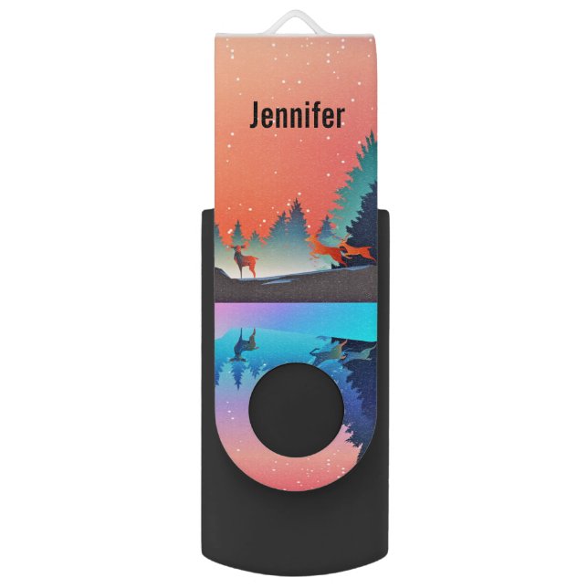 Scenic Winter Lake with Deer Flash Drive (Front Vertical)