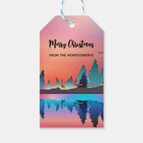 Scenic Winter Lake with Deer Merry Christmas Gift Tags