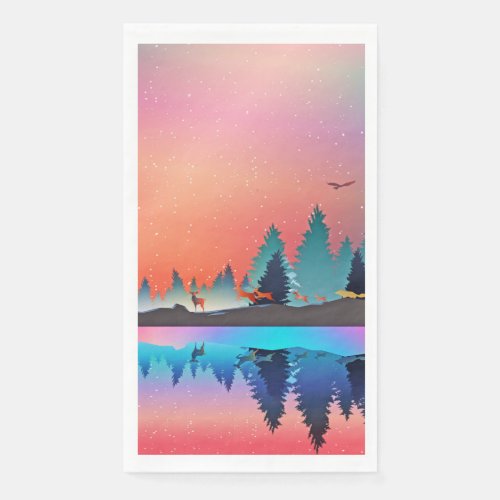 Scenic Winter Lake with Deer Paper Guest Towels