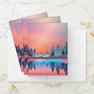 Scenic Winter Lake with Deer Pocket Folder