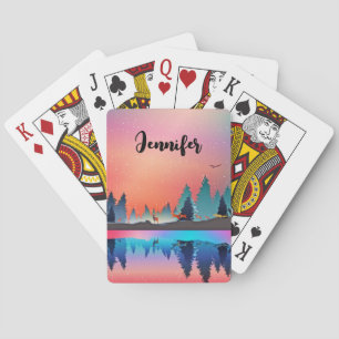 Scenic Winter Lake with Deer Poker Cards
