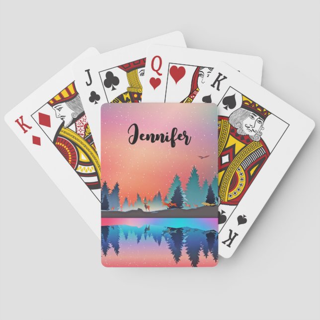 Scenic Winter Lake with Deer Poker Cards (Back)