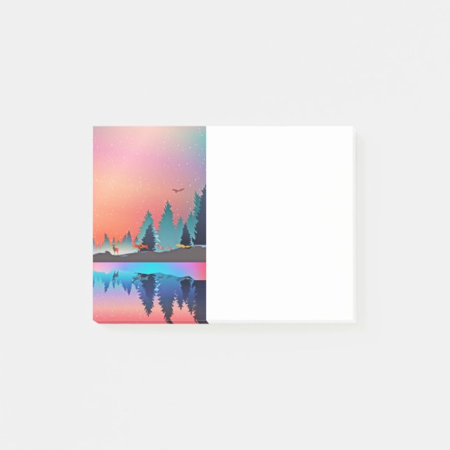 Scenic Winter Lake with Deer Post-it Notes (Front)